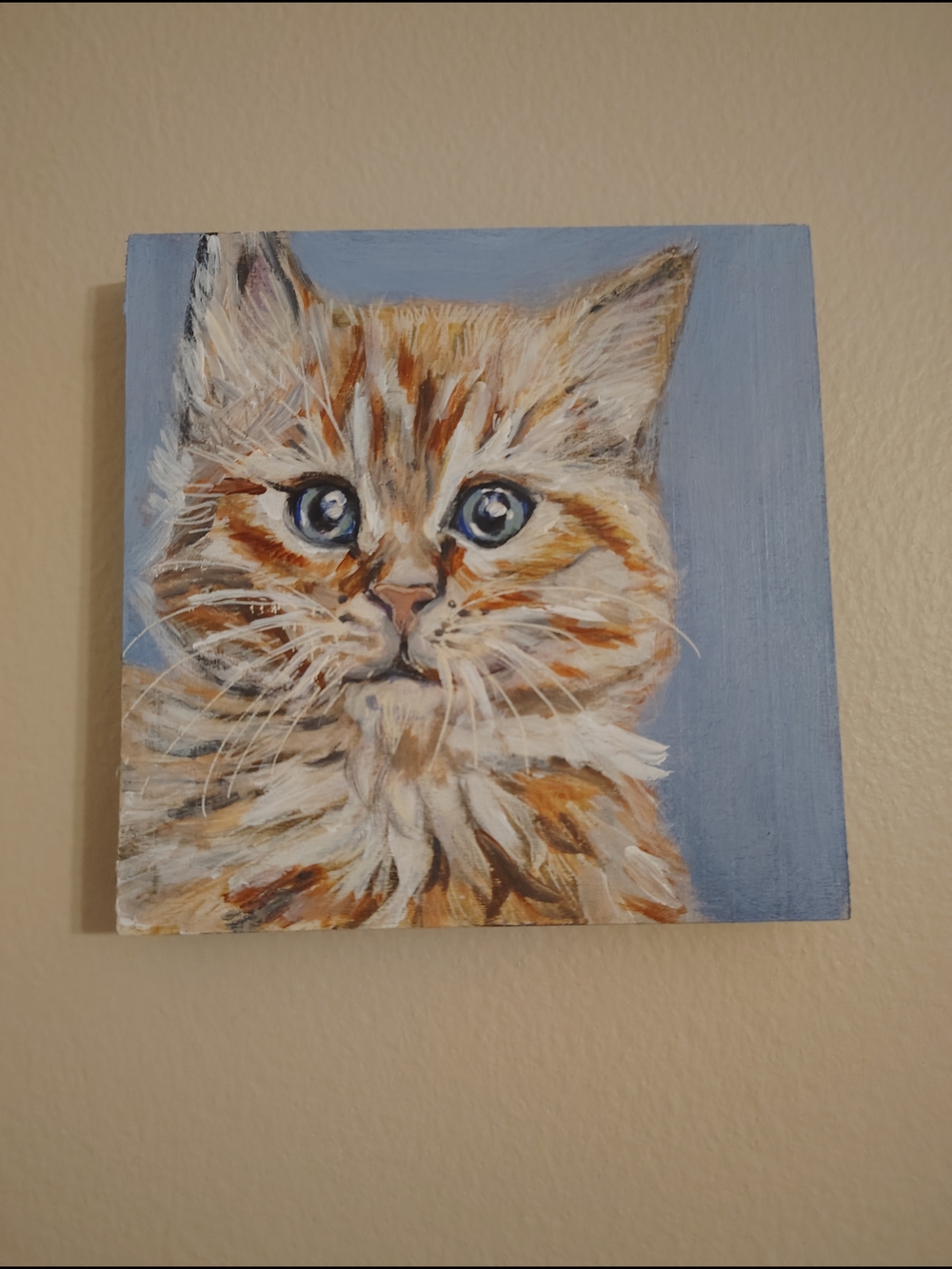 Cat Wall Art Original Painting- Blue and Orange Kitten 6 X6